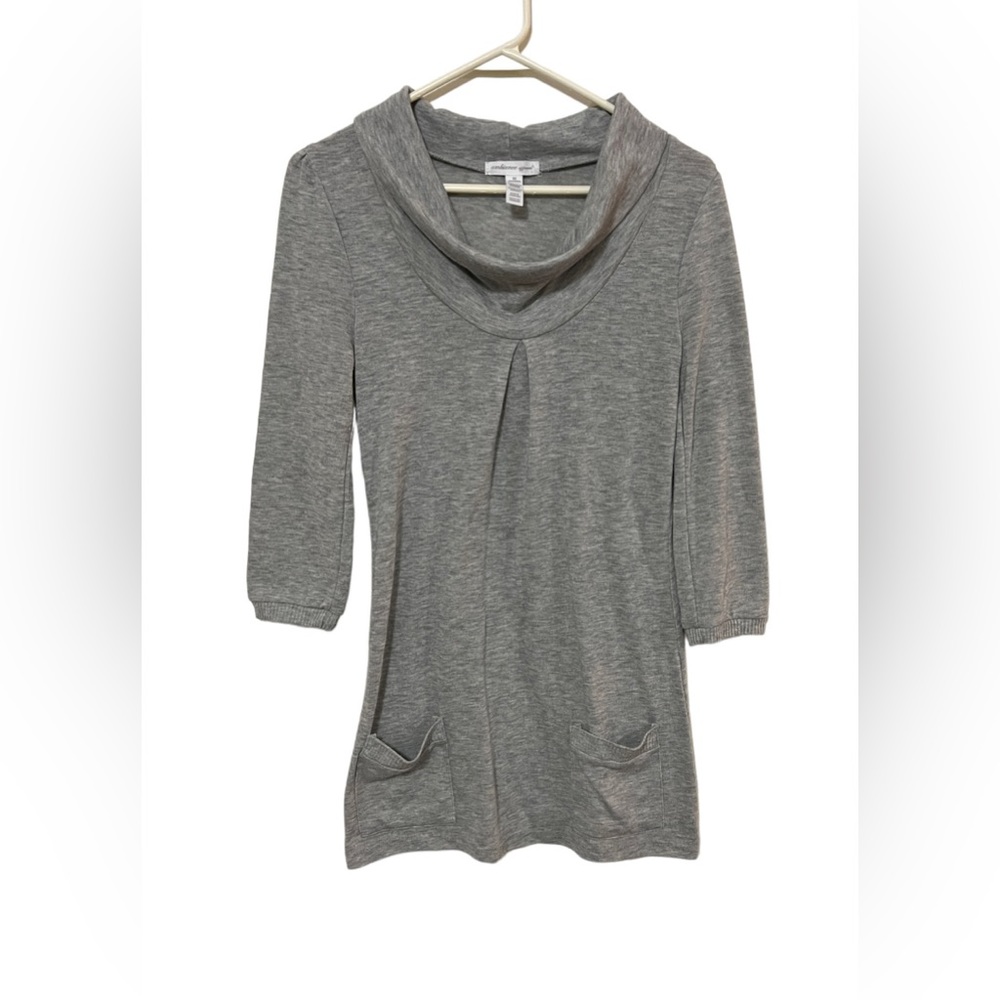 AMBIANCE APPAREL GRAY COWL NECK TUNIC SIZE M FRONT POCKETS